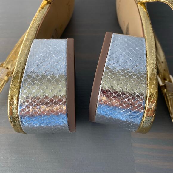 J. Crew Factory Slingback Chunky Heels Women Size 9 Silver Gold Old Money NIB - Picture 7 of 8